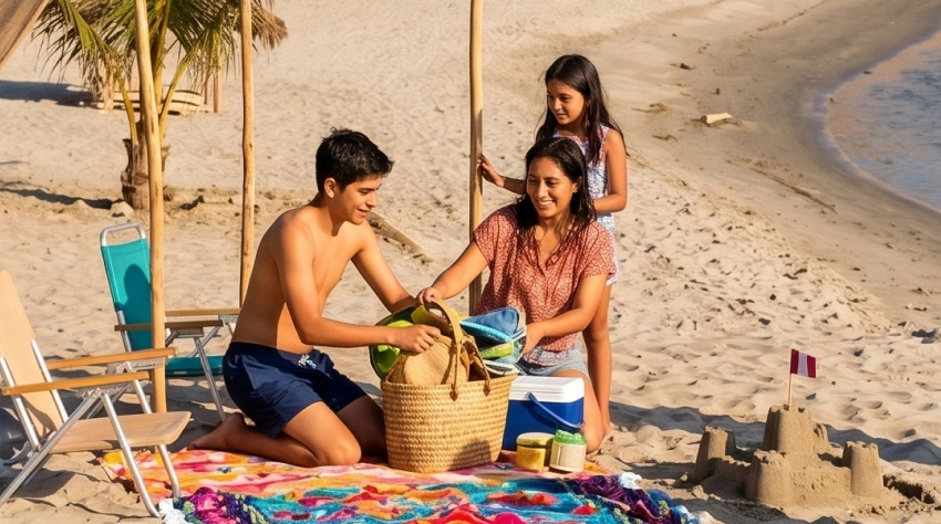 Familia en playa de Piura